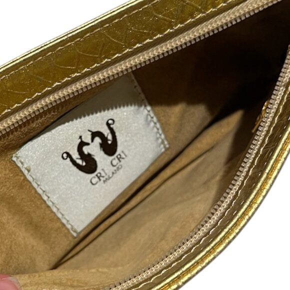 Vintage Cri Cri Milano Italy Gold Metallic Leather Bamboo Handle Evening Clutch - Picture 5 of 11